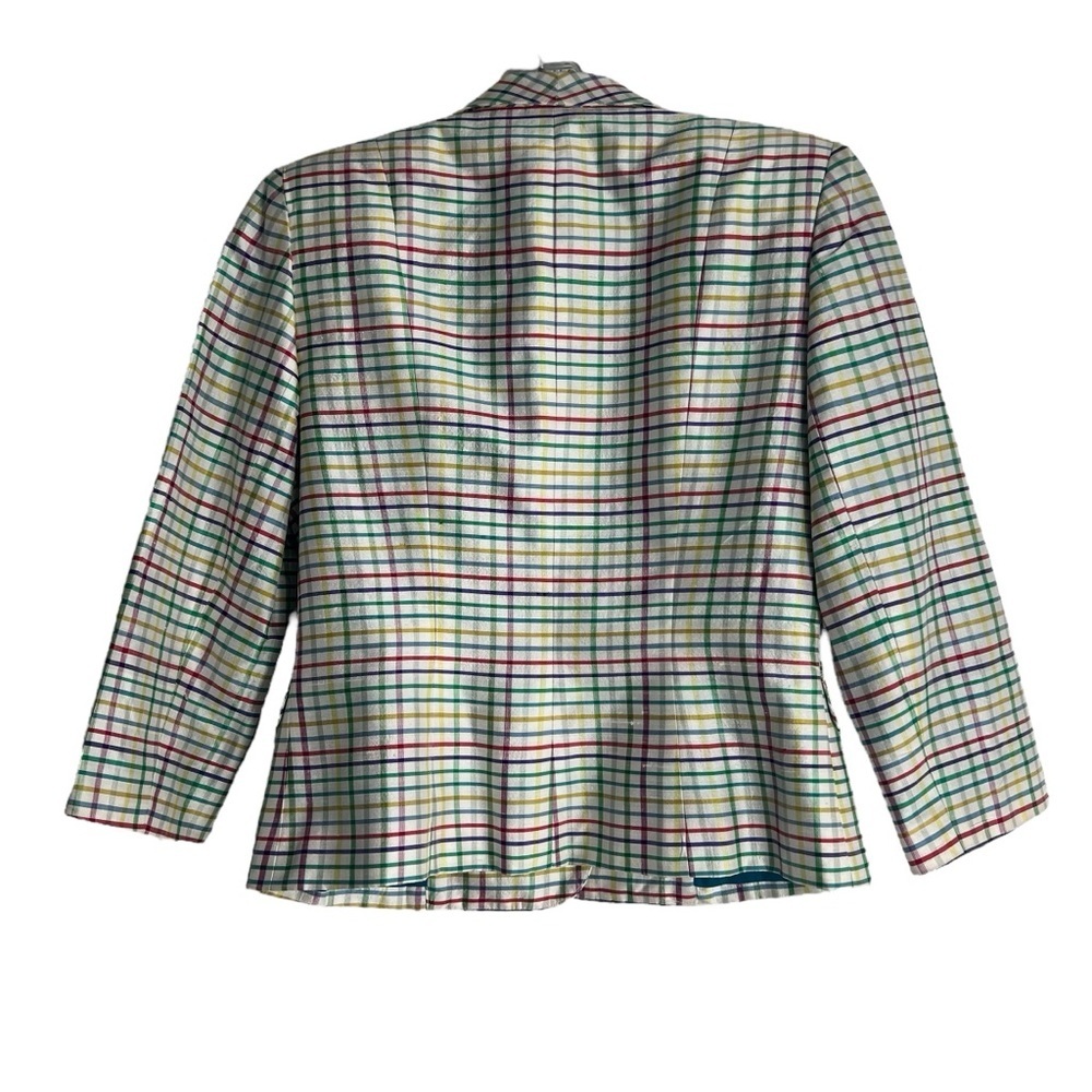 Kay Unger Silk Windowpane Check Button In Multi-C… - image 2